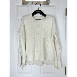 French connection white cotton and wool cable stitch sweater